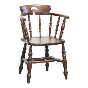 Chaise de pub/capitaine en bois anglais antique de la fin du 19e siècle