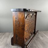 Rustic Carved Wooden Bar with Stools and Wine Chest, 20th Century