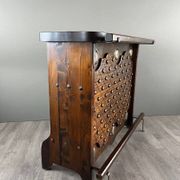 Rustic Carved Wooden Bar with Stools and Wine Chest, 20th Century