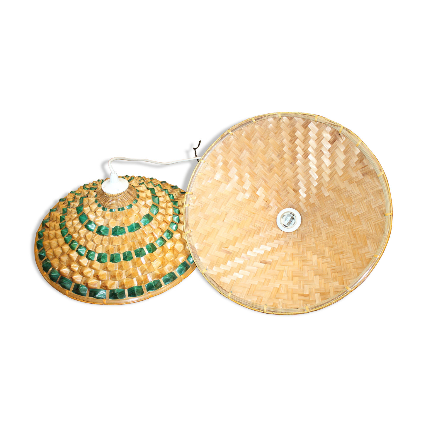 Lot of two braided fiber hanging lamps