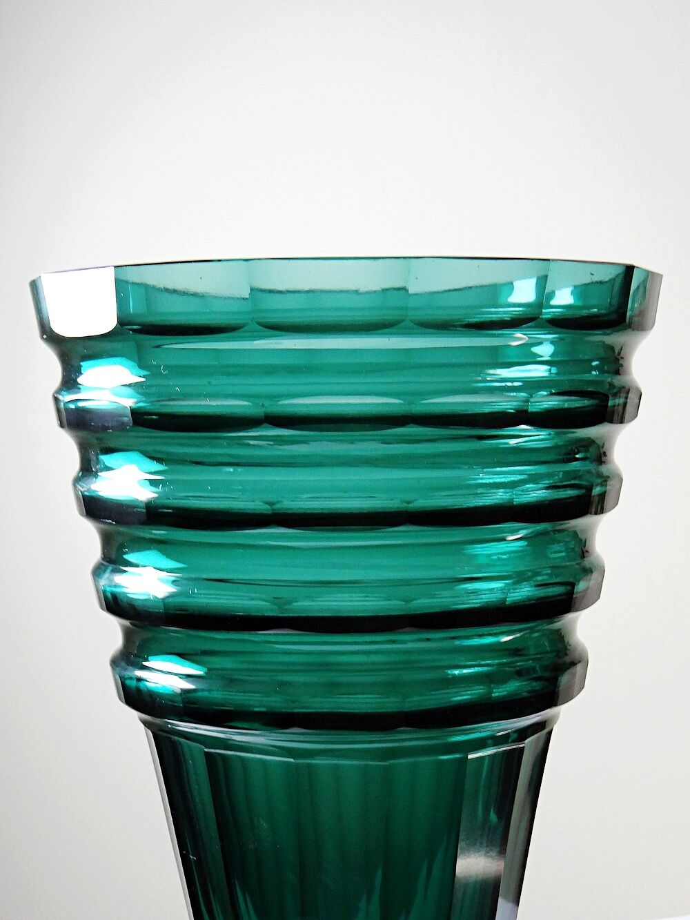 Large antique Art Deco emerald cut crystal vase, Bohemia 1920-1930