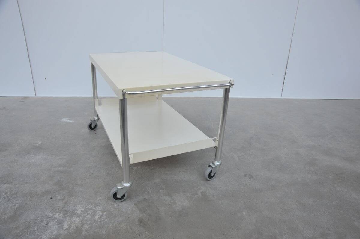 White lacquered metal & chrome serving trolley, 1960s