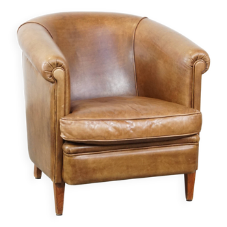 Cowhide Leather Club Chair in a Light Cognac Color