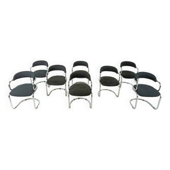 Vintage chrome cantilever space age dining chairs, 1970s