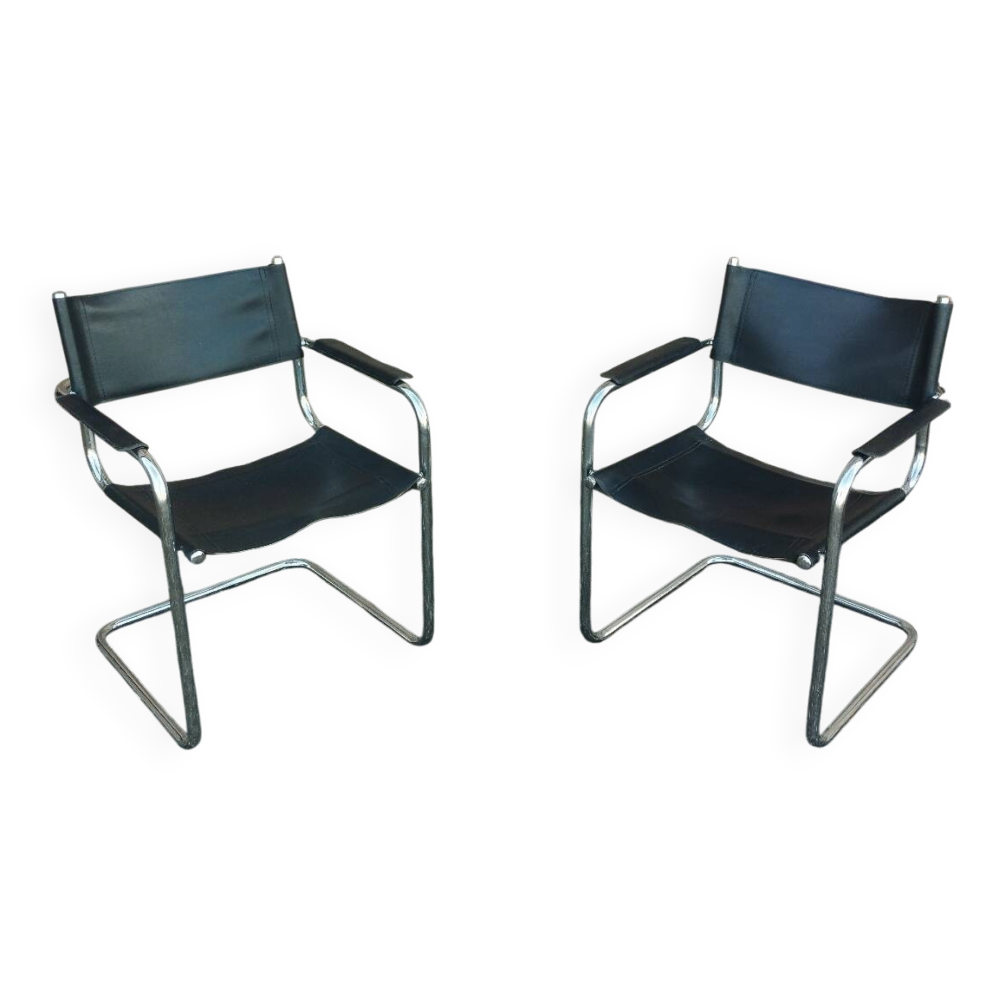 Beautiful pair of vintage chairs in the Marcel Breuer style.