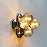 Vintage German wall or ceiling lamp from the space age in chrome and glass by Motoko Ishii for Staff, 1970s.