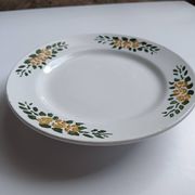 Plat rond à pied ancien signé Labrut frères fleurs