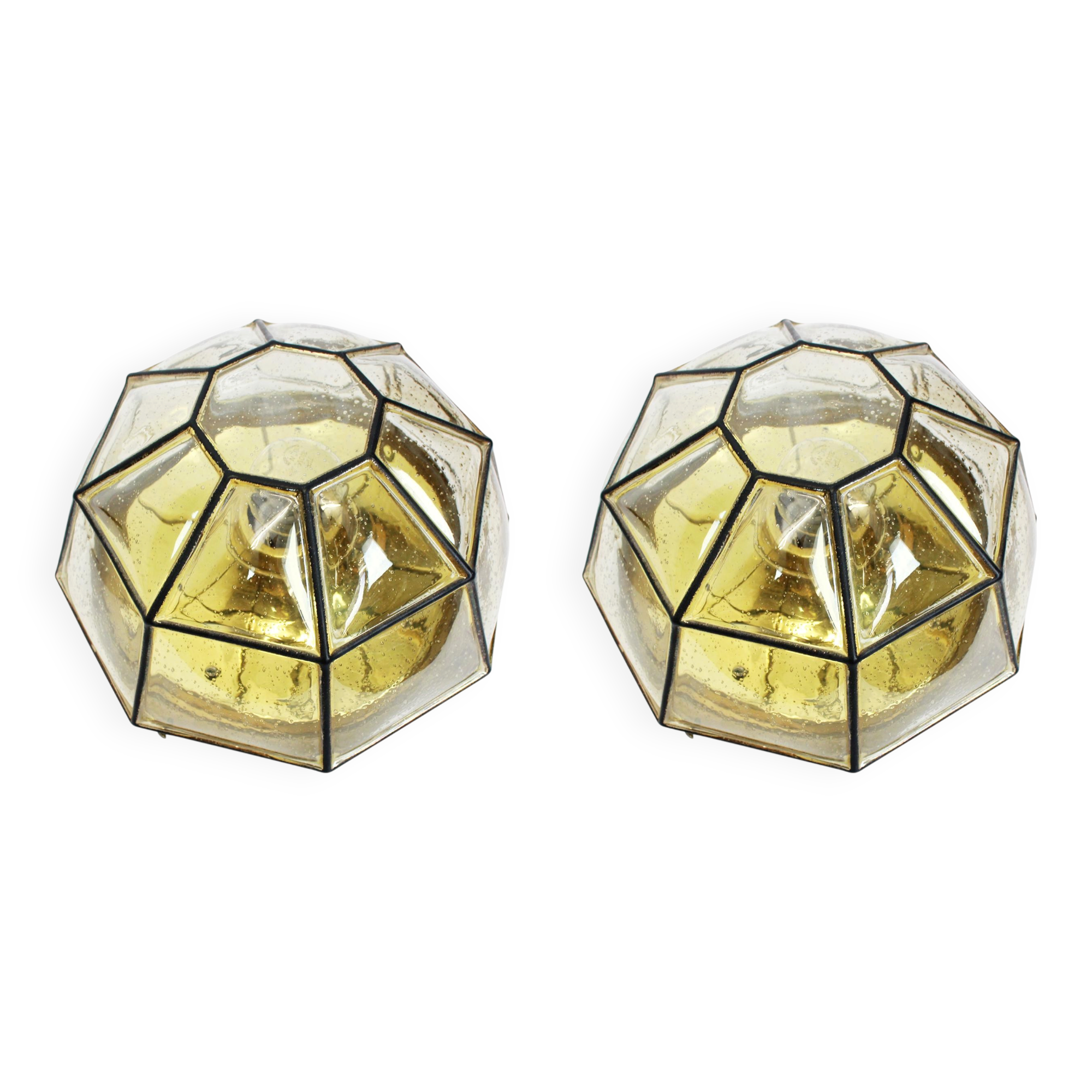 Iron and clear glass ceiling light by Limburg, Germany, 1960s.