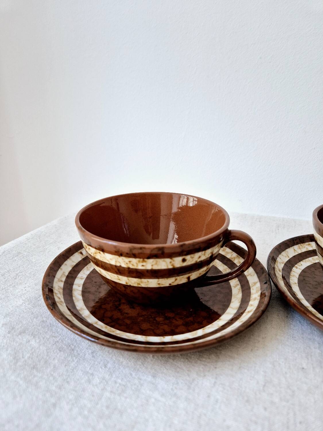Set of 2 cups + 2 stoneware plates "Mary" - Digoin Sarreguemines Vintage