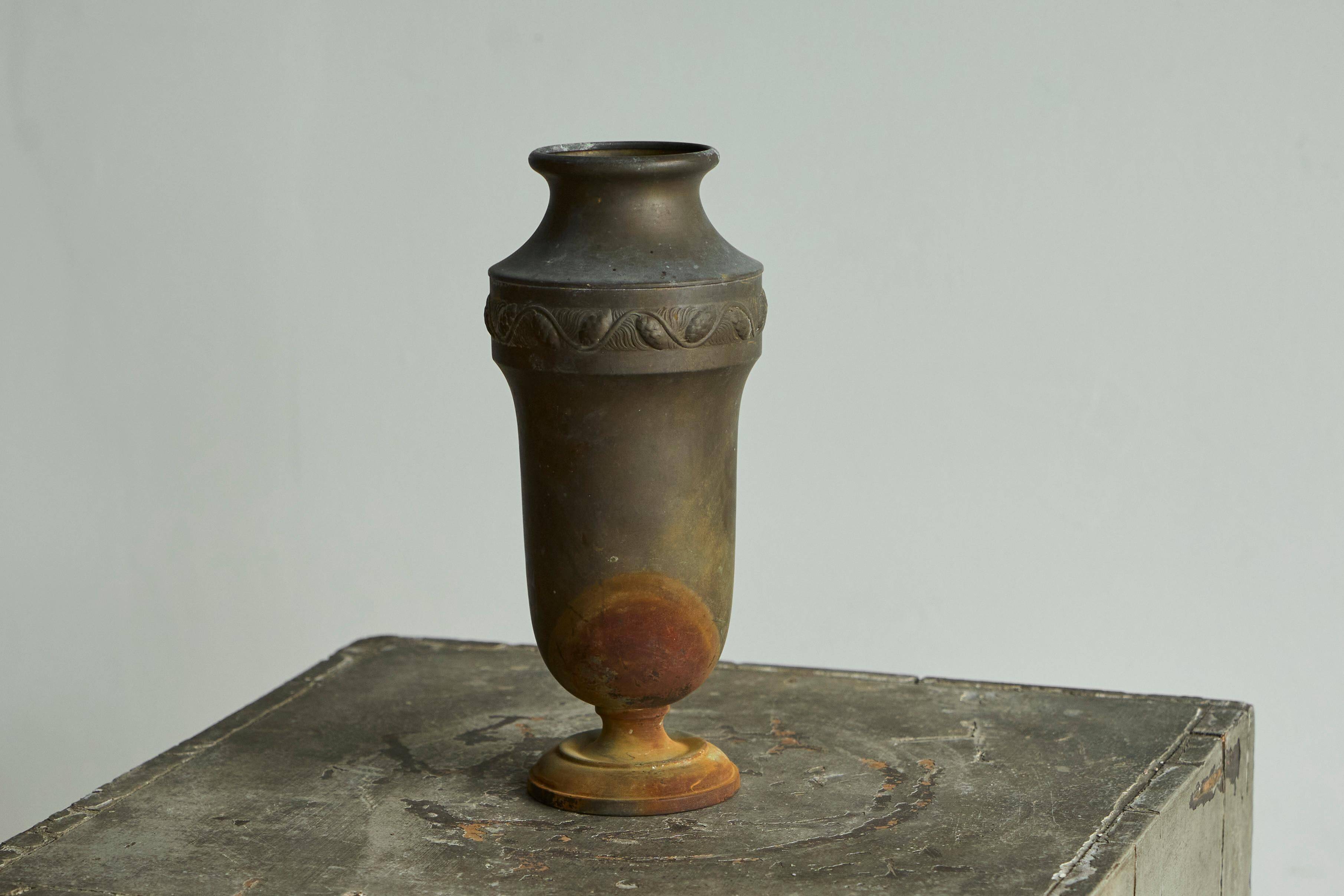 Wabi-Sabi patinated metal Art Deco vase