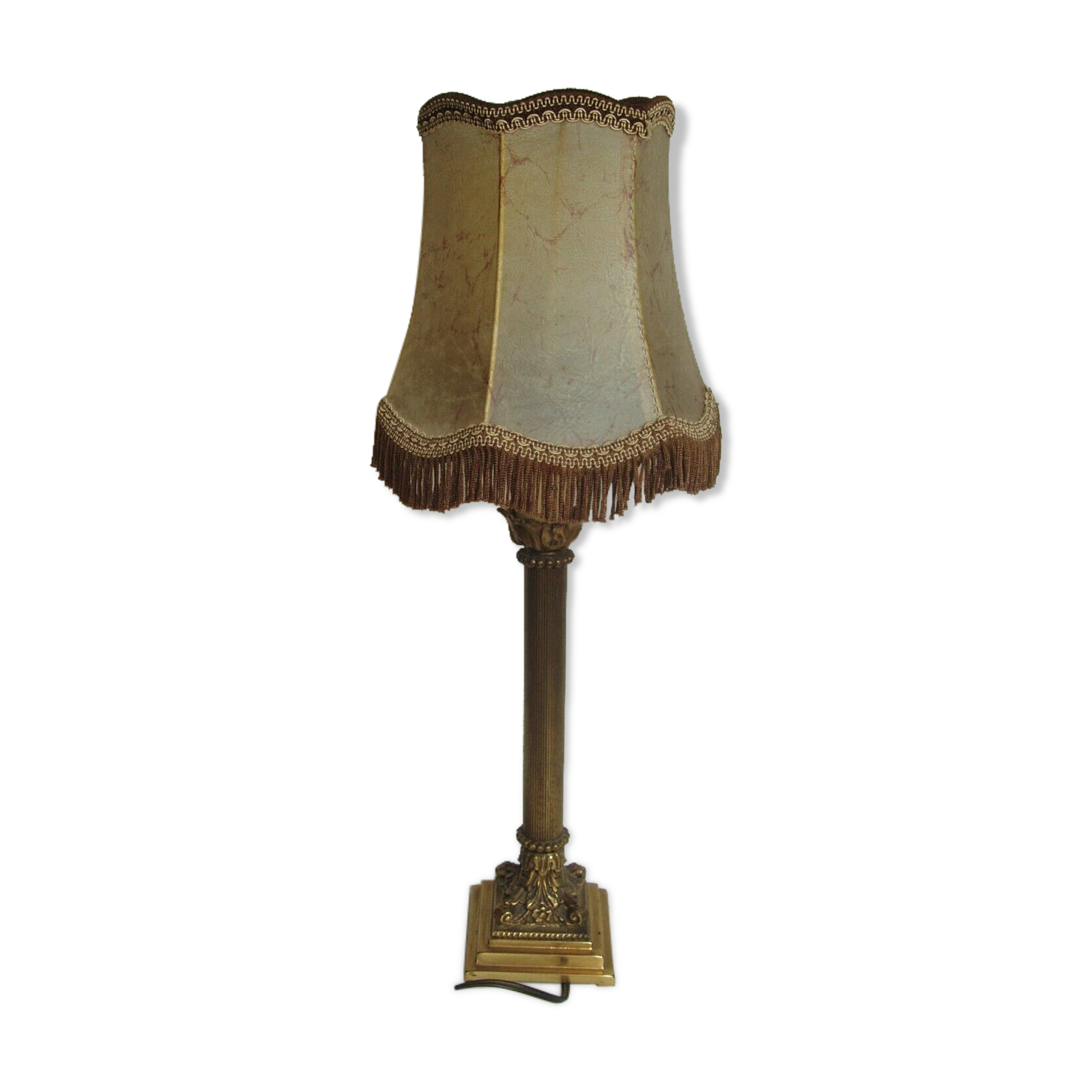 Lampe en bronze des années 1960 de style empire abat jour en peau
