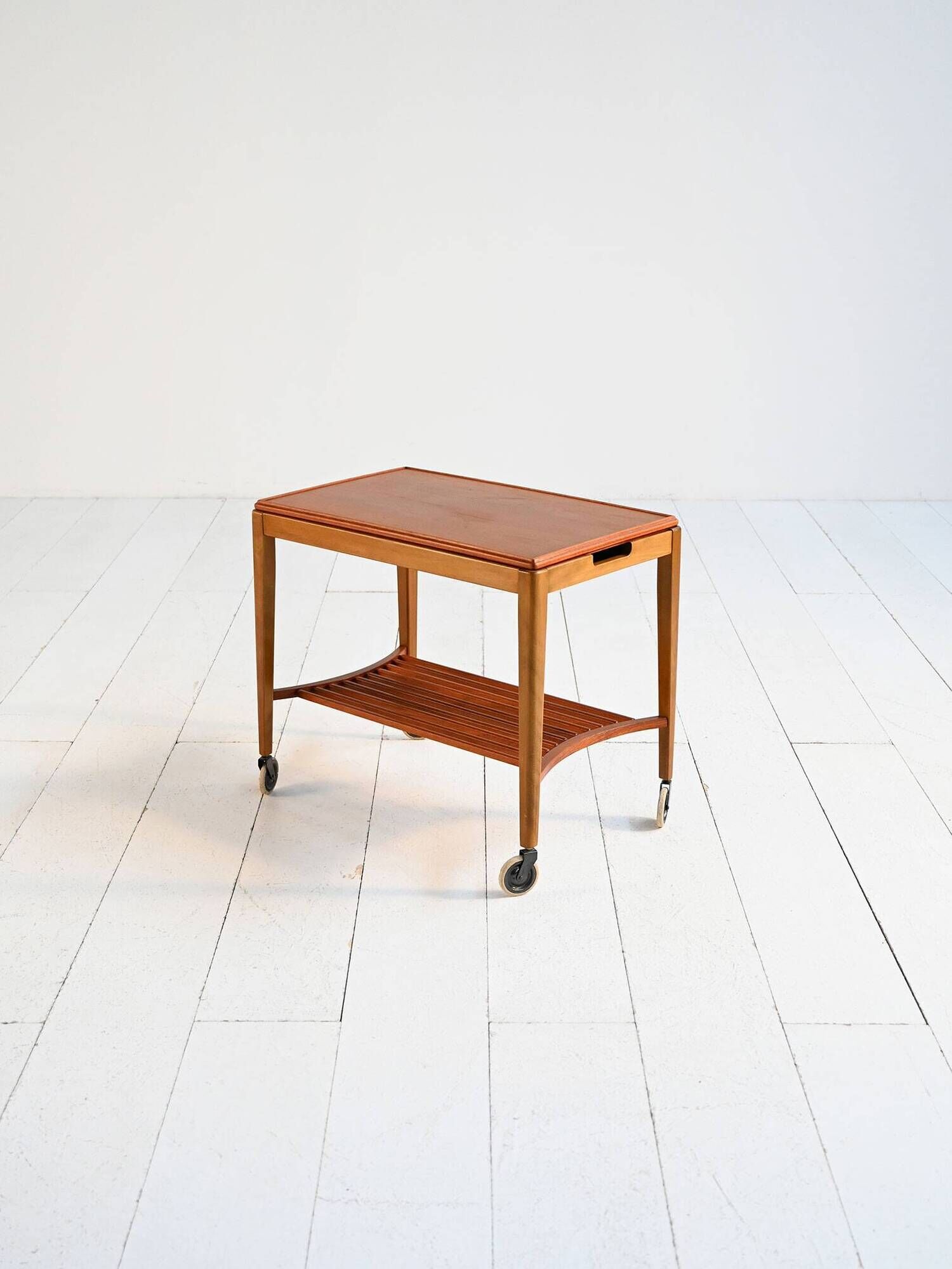 Mid-century Northern European serving trolley in teak and birch, 1950s–1960