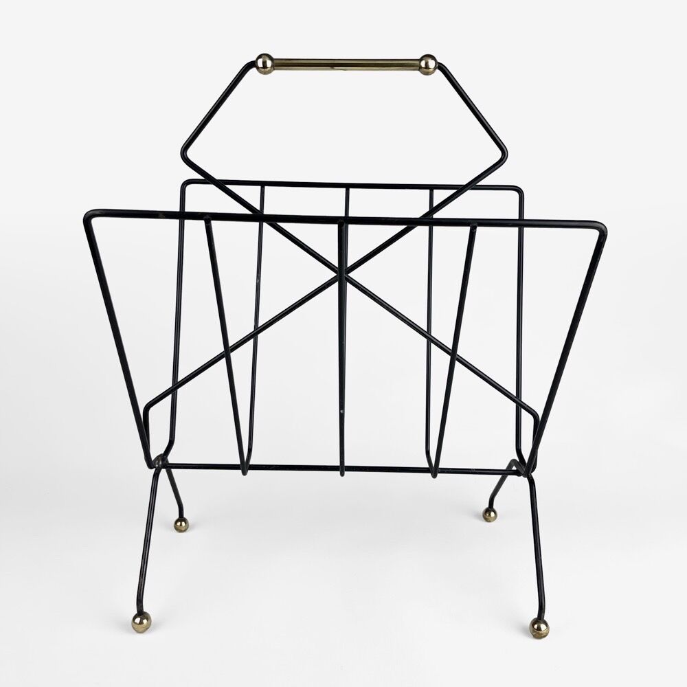 Magazine holders design black metal and brass 50s