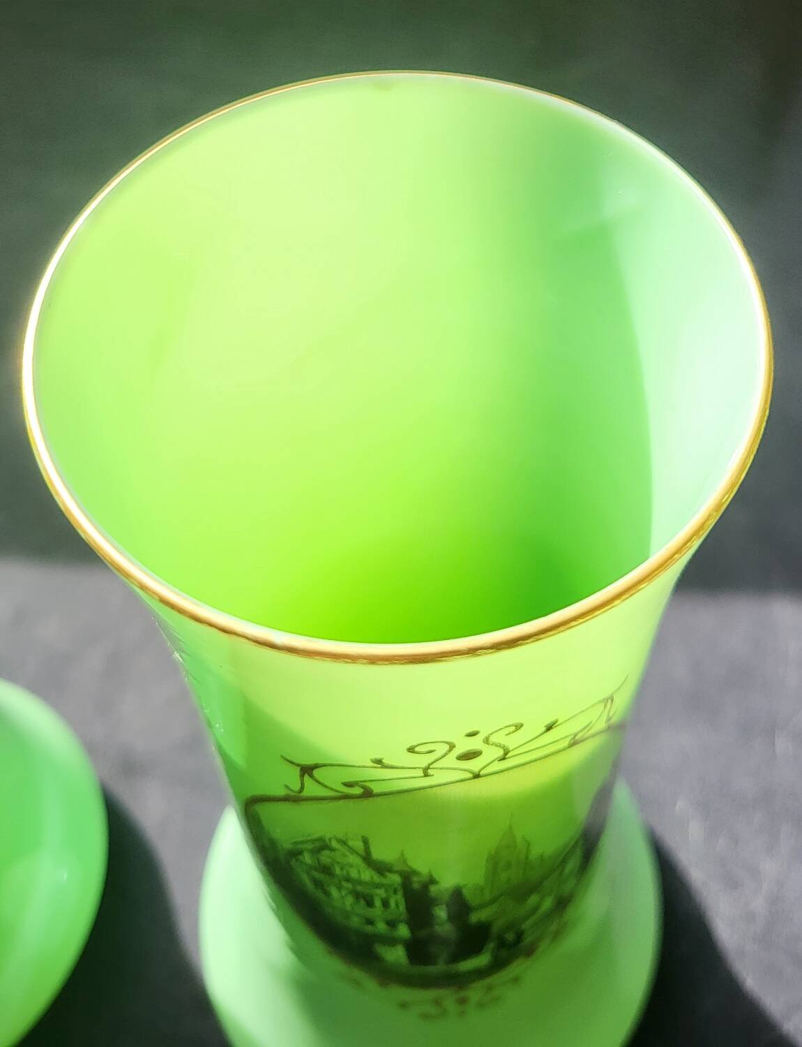 Pair of 19th century green opaline vases