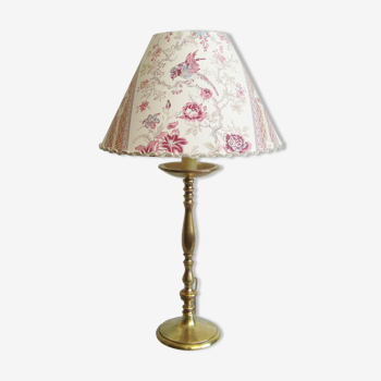 Lampe ancienne en laiton avec son abat-jour en tissu années 1900 fait main en France