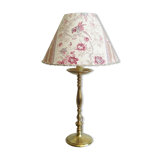 Lampe ancienne en laiton avec son abat-jour en tissu années 1900 fait main en France