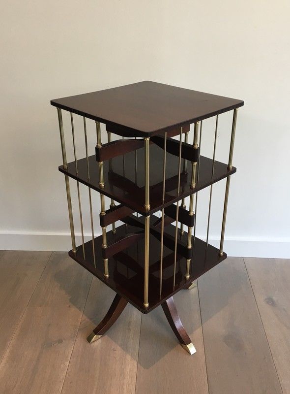 Rotating bookcase cabinet in mahogany and brass