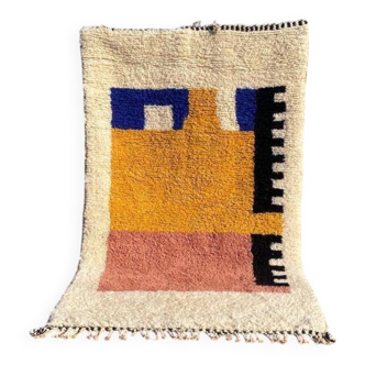 Beniouarain Berber rug, colourful design, 250x150 cm, thick wool, handmade.