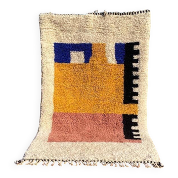 Tapis berbère Beniouarain design coloré 250x150 cm laine épaisse  fait main