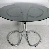 Table style Gastone Rinaldi, Italy, circa 1970. Chromed steel and smoked glass slab.