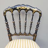 Napoleon III chair late 19th in blackened wood with gilded patterns