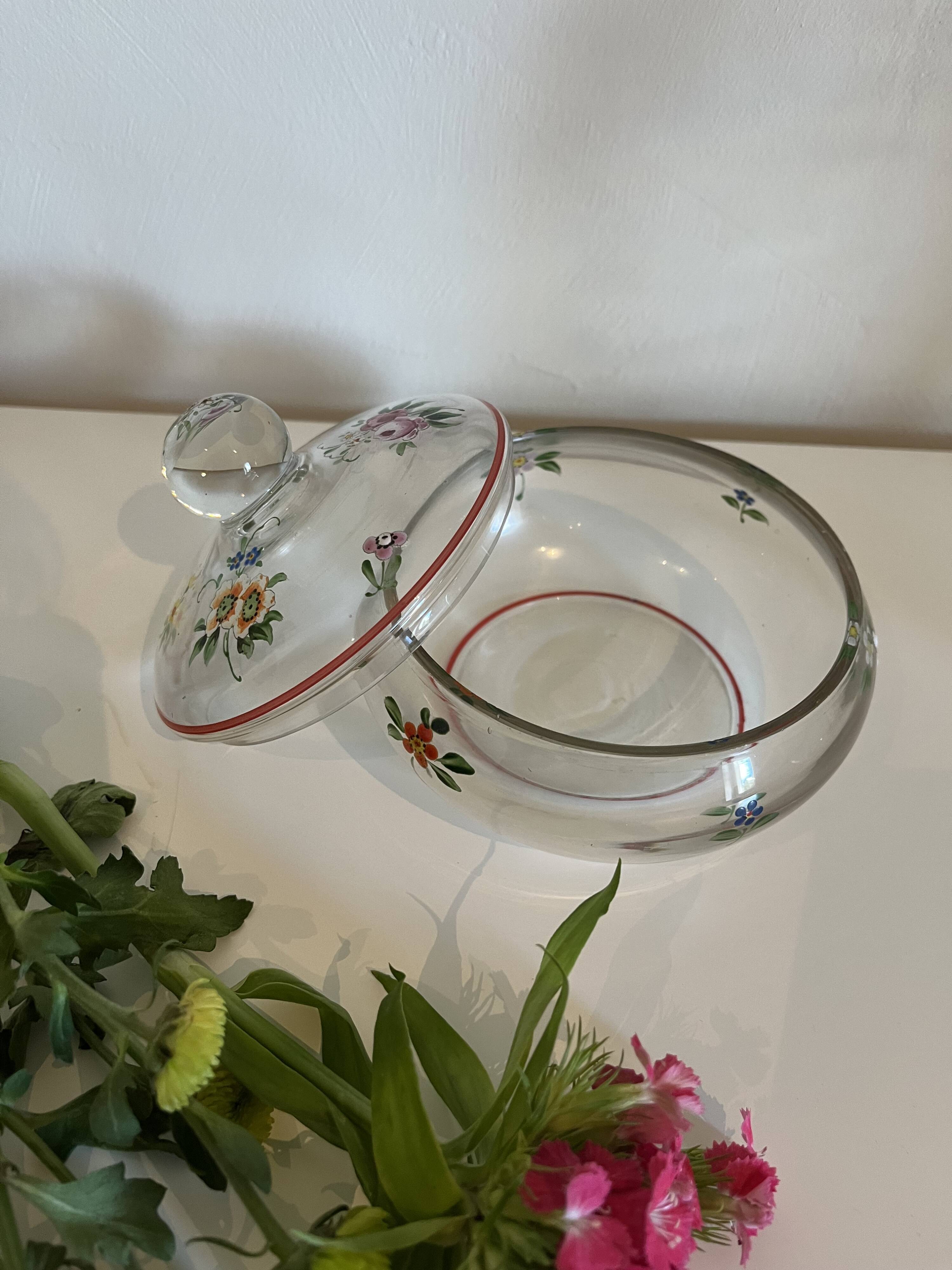 Flowered glass jar