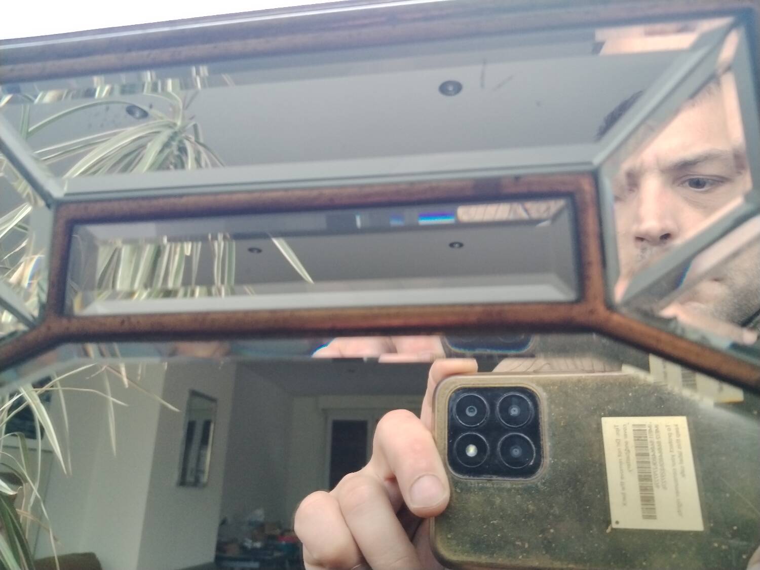 Large Wooden Mirror with Beveled Beads 1970s