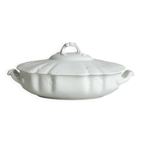 Soupière en porcelaine fine blanche décor relief