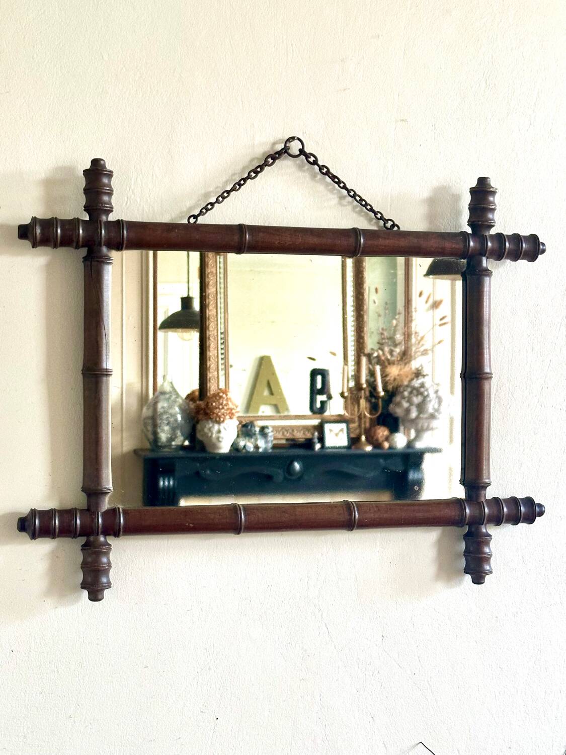 Bamboo-shaped wooden mirror