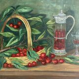 cherry canvas painting signed