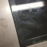 Table in satin aluminum and black glass, 70s design