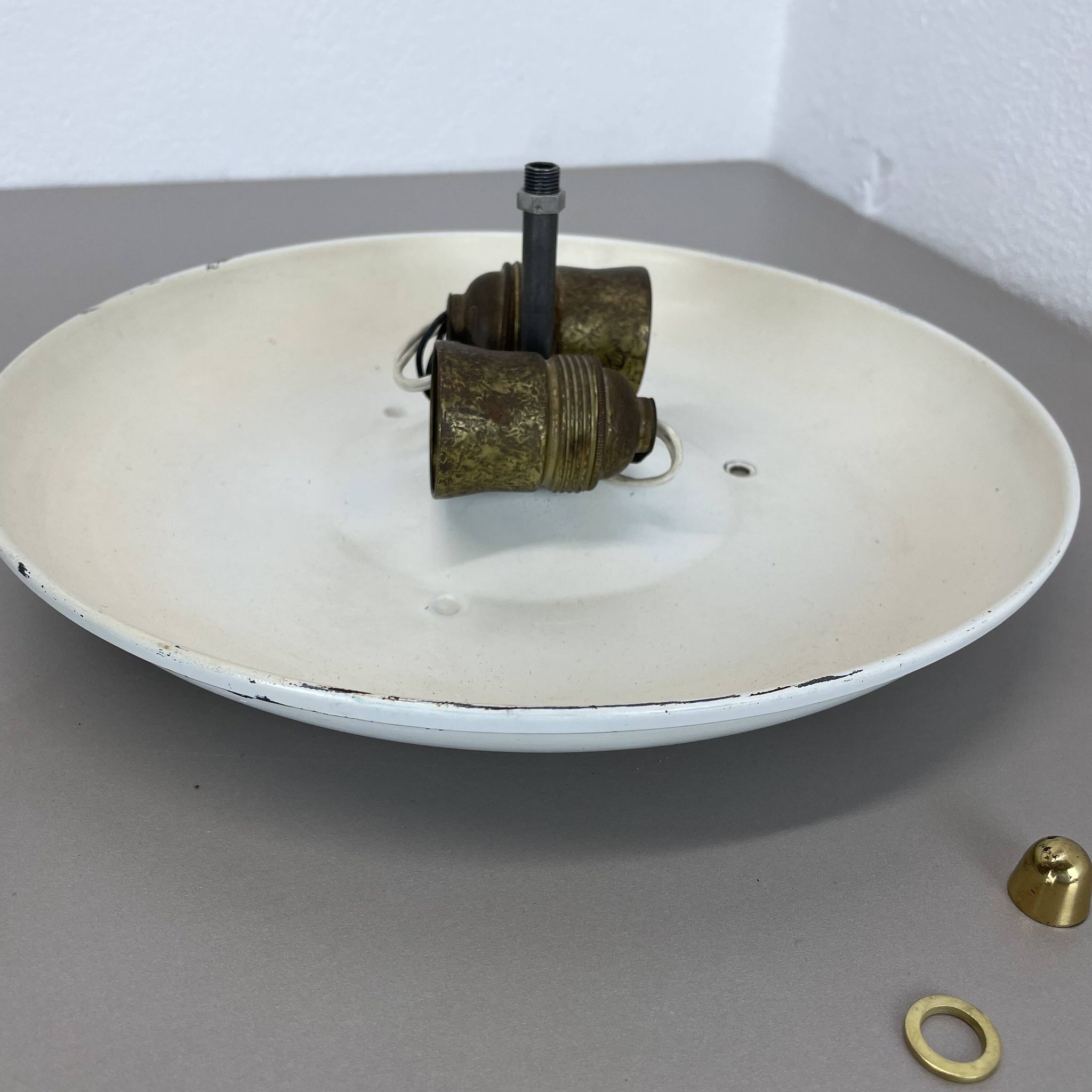 unique round metal Gino Sarfatti Style Ceiling Wall Light Flushmount Italy 1950s
