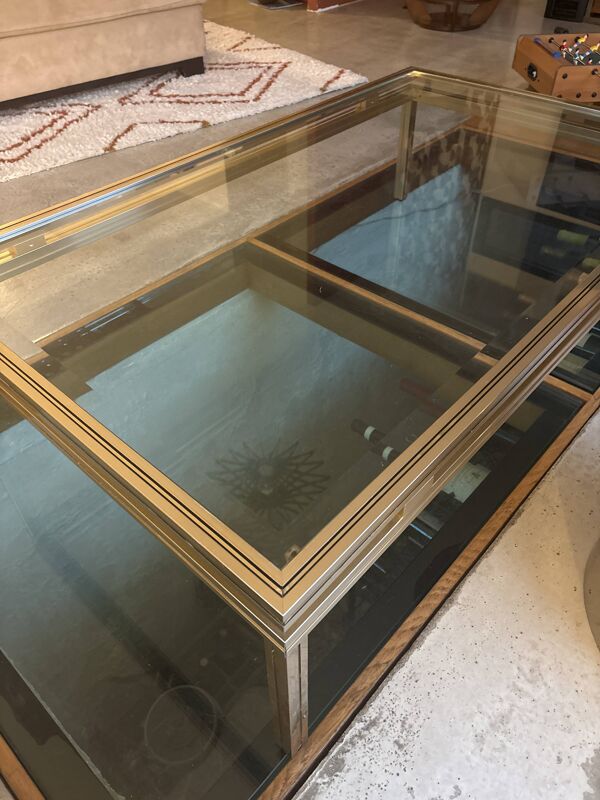Table laiton / Verre design Pierre Vandel Paris