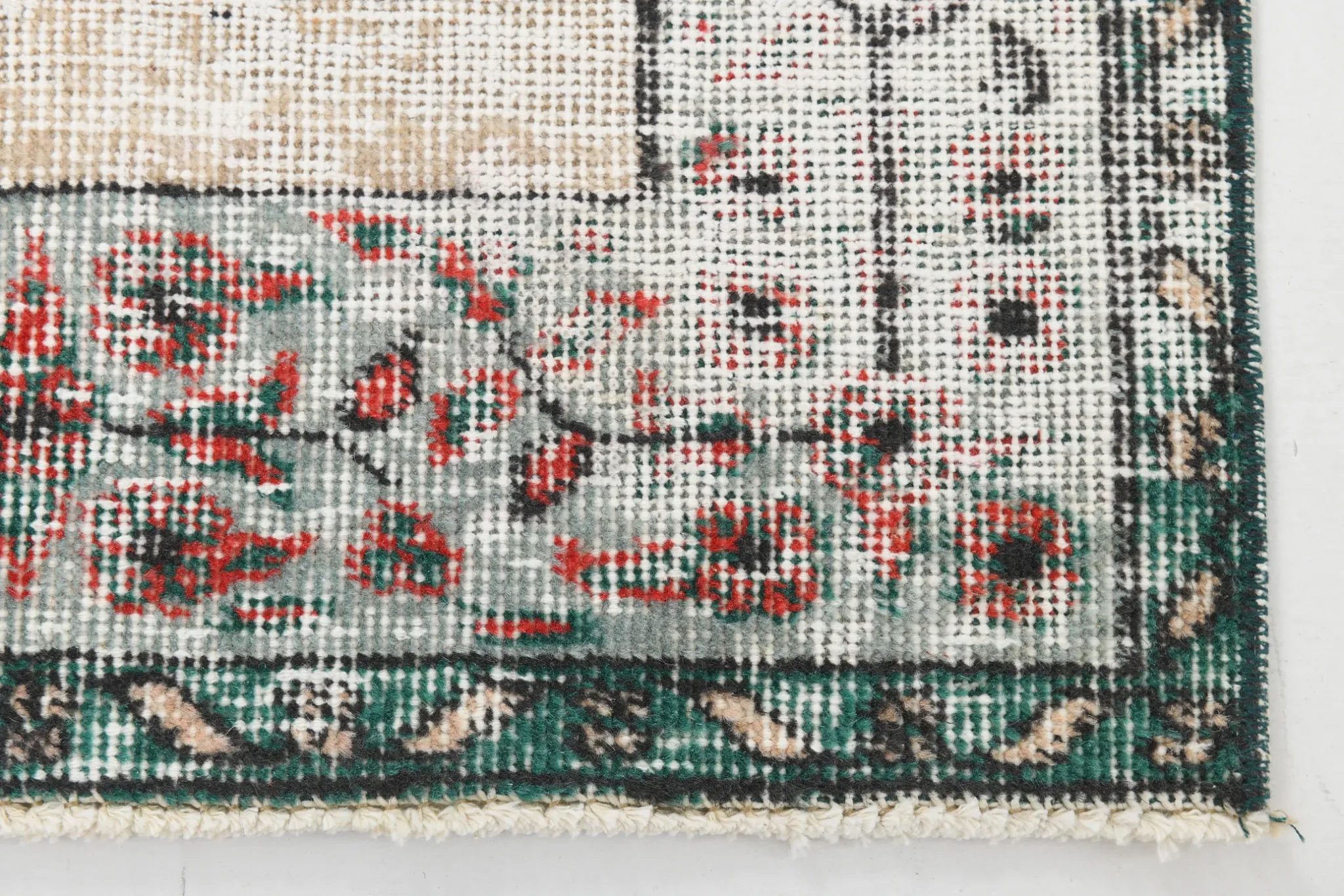 Dusty Red & Green Turkish Vintage Rug, Persian Style Oriental Carpet,