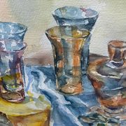 Tableau aquarelle Nature Morte aux verres signée Guy Barbier