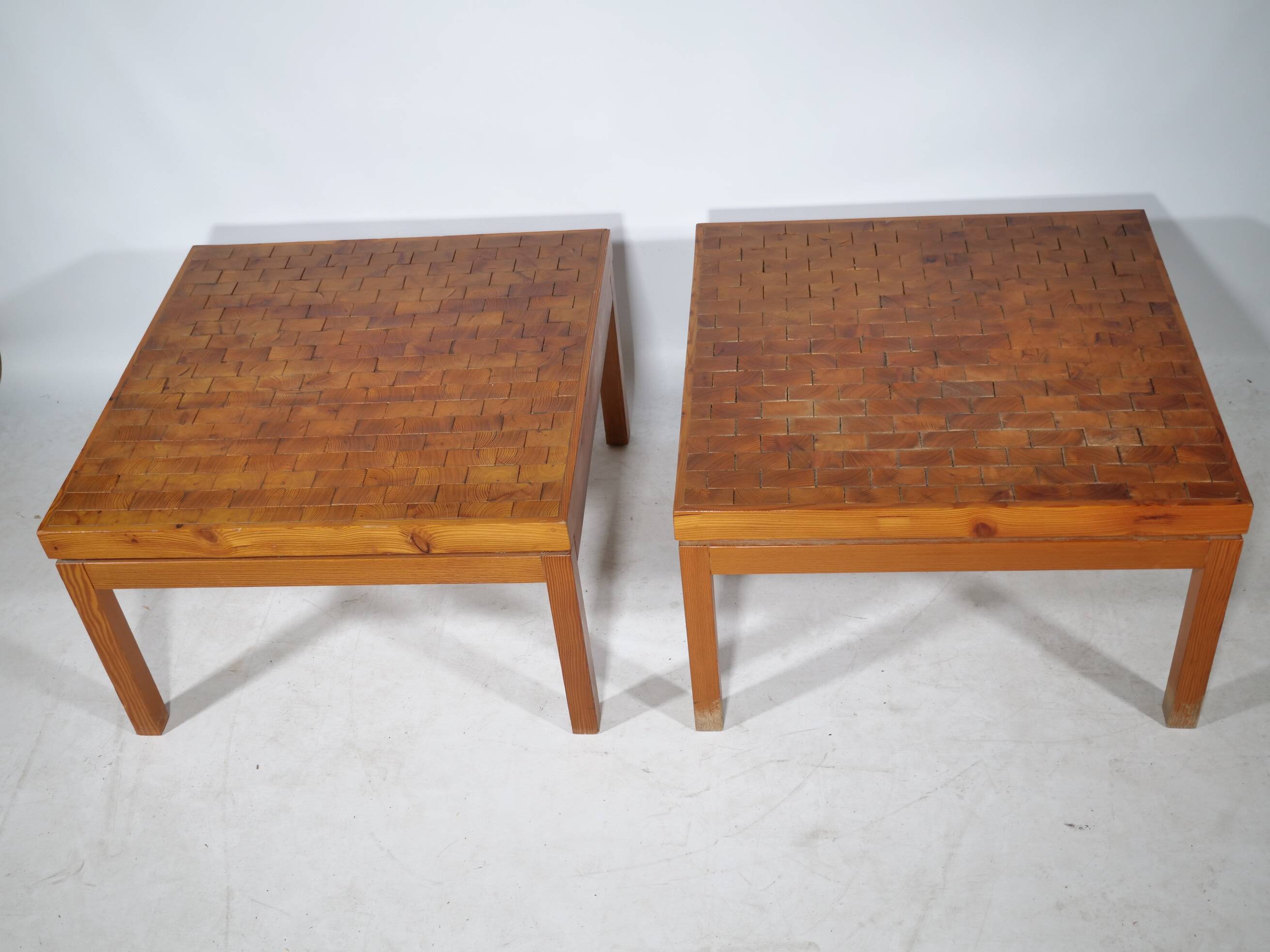 Vintage End Grain Wood Mosaic Tables  1960s