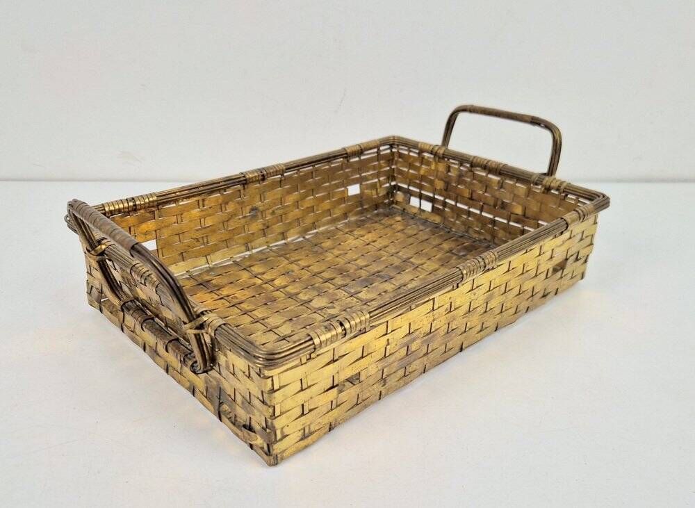 Vintage France Regency Style Woven Brass Bread Basket, 1960s