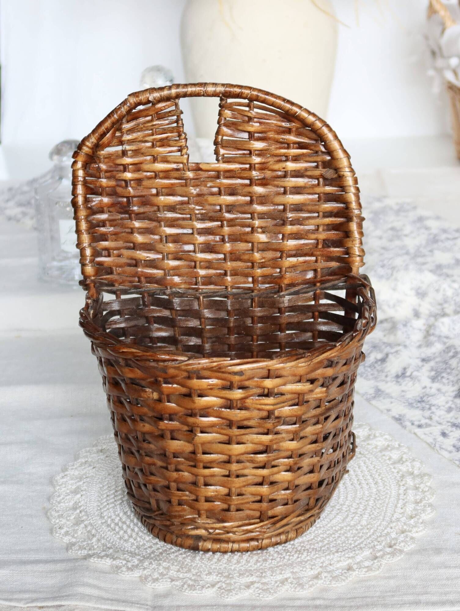 Vintage dark wicker wall basket