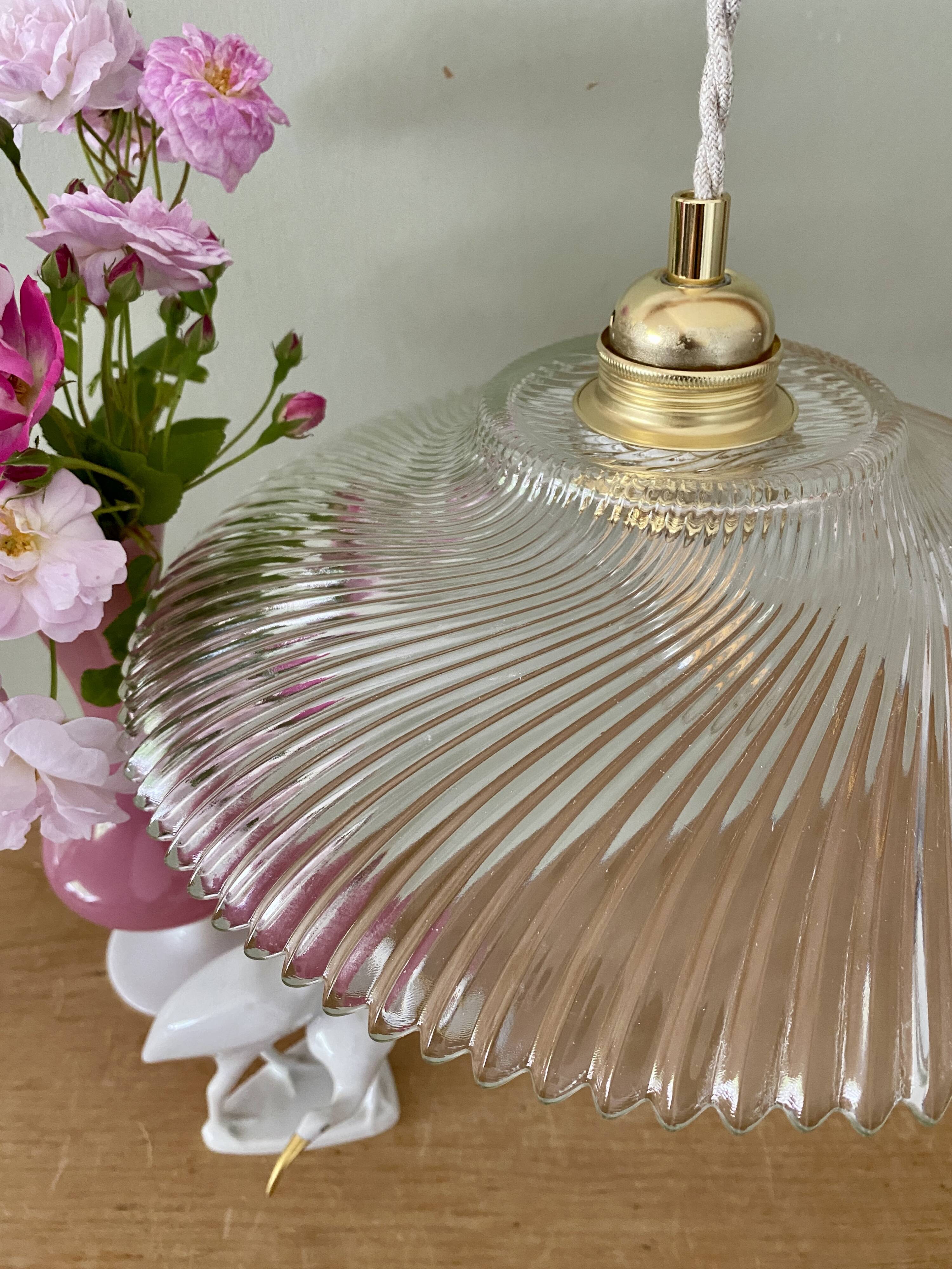 Vintage molded glass lampshade pendant light - tableware collection -