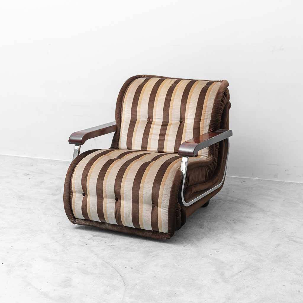 Vintage Malga model armchair in striped fabric – 1970s design