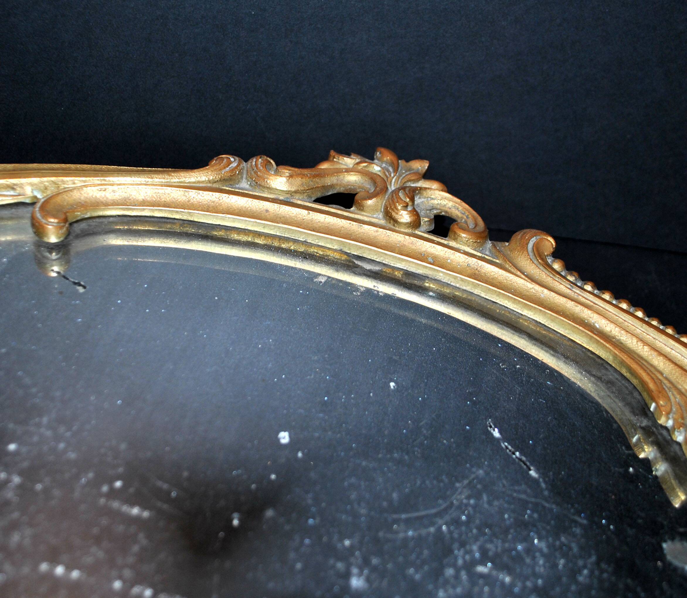 Antique mirror tray Centerpiece mainly in bronze and mercury glass