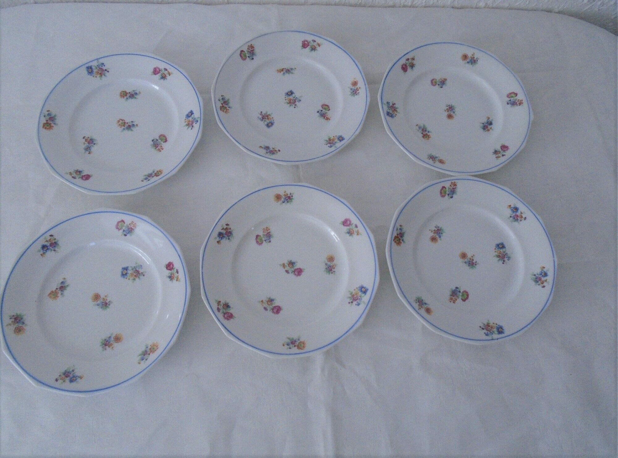 6 dessert plates decorated small porcelaiene flowers Sologne LAMOTTE