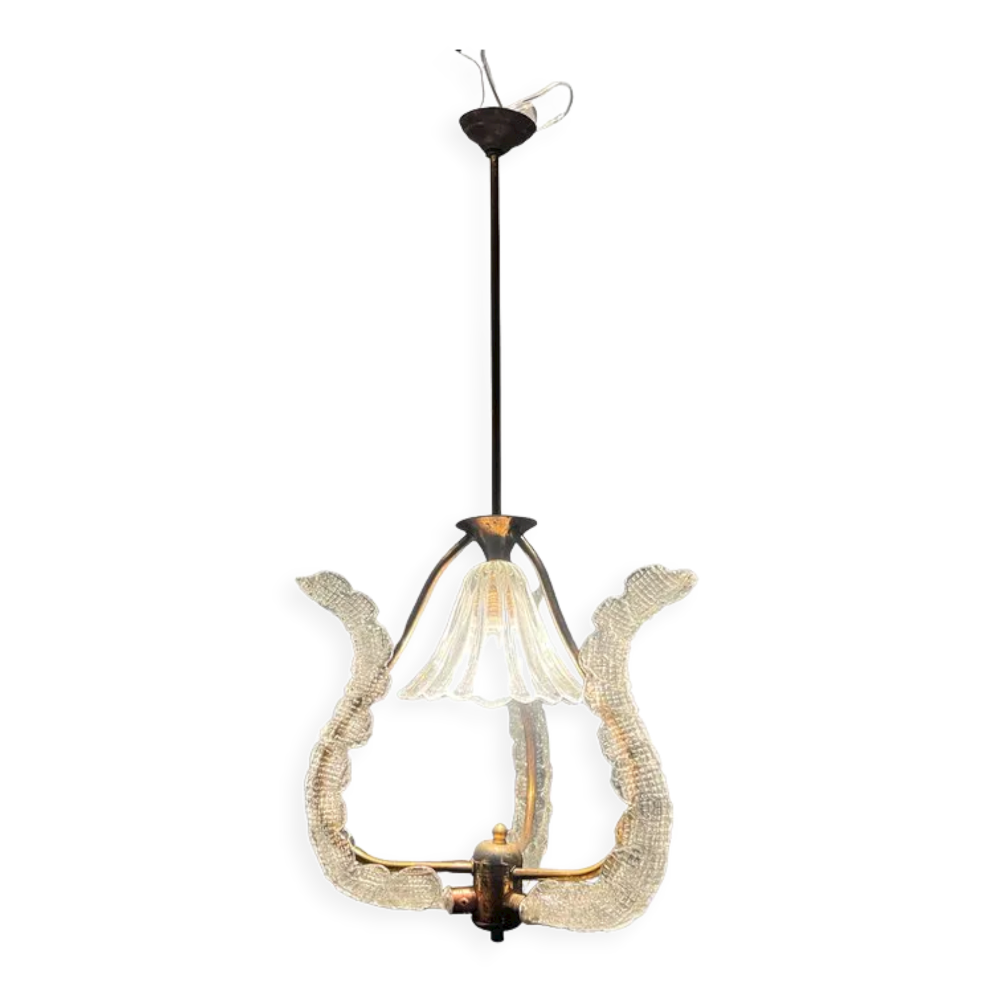 Barovier Italian Murano glass pendant light by Ercole Barovier, 1940s