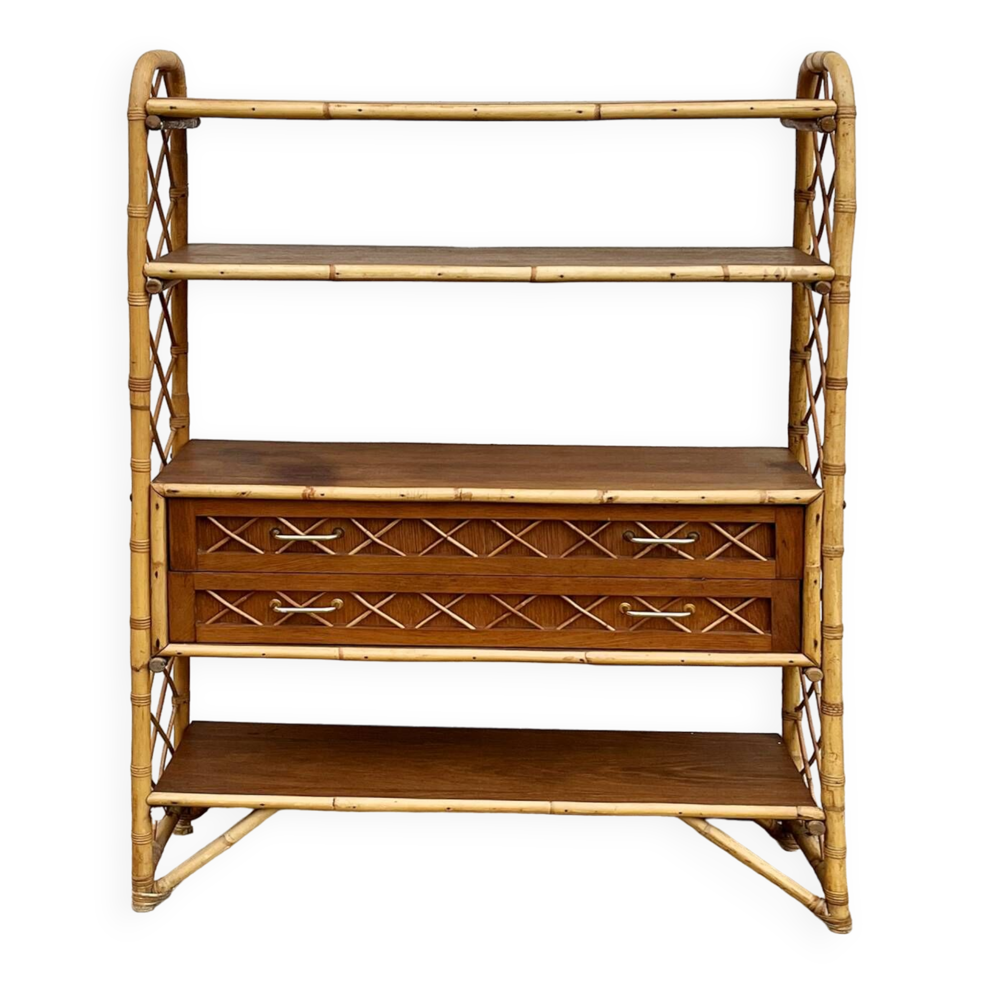Rattan and bamboo bookcase by Louis Sognot