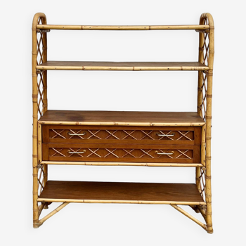 Rattan and bamboo bookcase by Louis Sognot