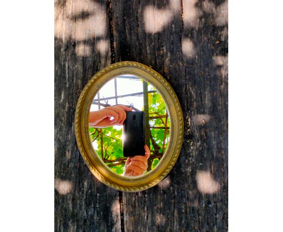 Miroir en bois ovale années 60 - 22x18cm