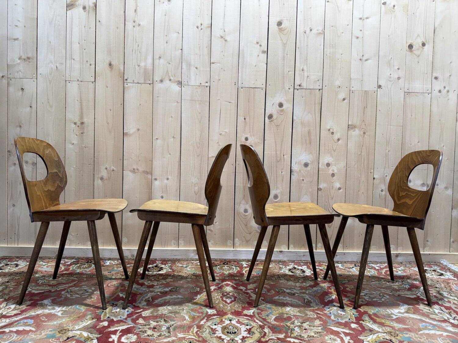Set of 4 Baumann chairs model Eye in wood, 1950s design.