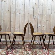Set of 4 Baumann chairs model Eye in wood, 1950s design.