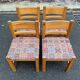 4 Scandinavian Brutalist chairs from Maison Regain, solid wood and floral fabric
