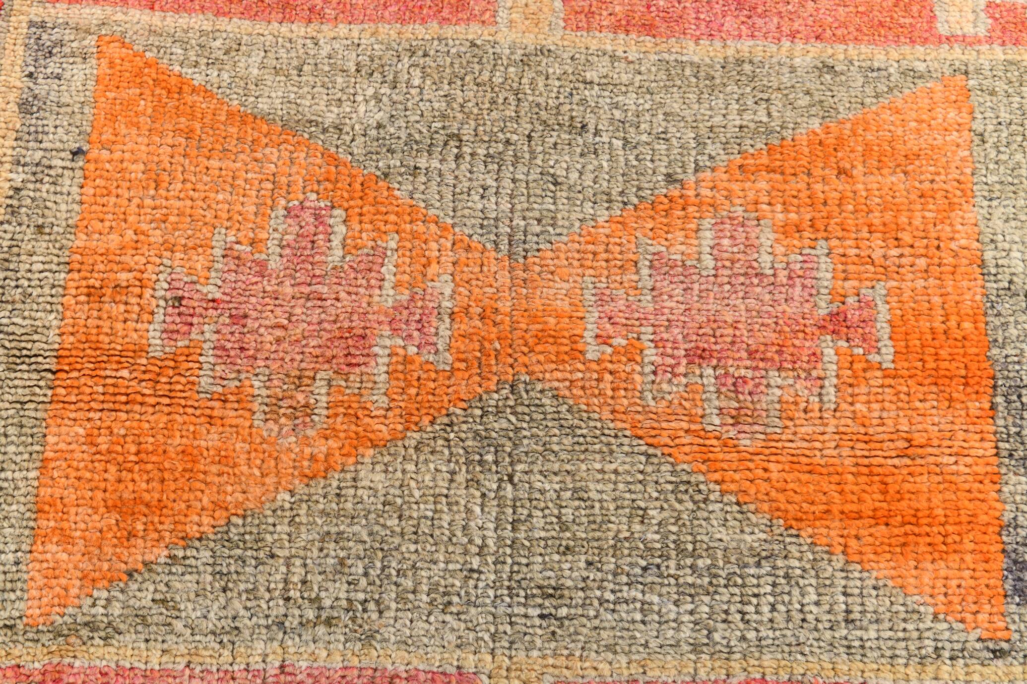 3x12 Turkish Runner Faded Pink & Grey Turkish Wool Runner Rug, 96x352Cm